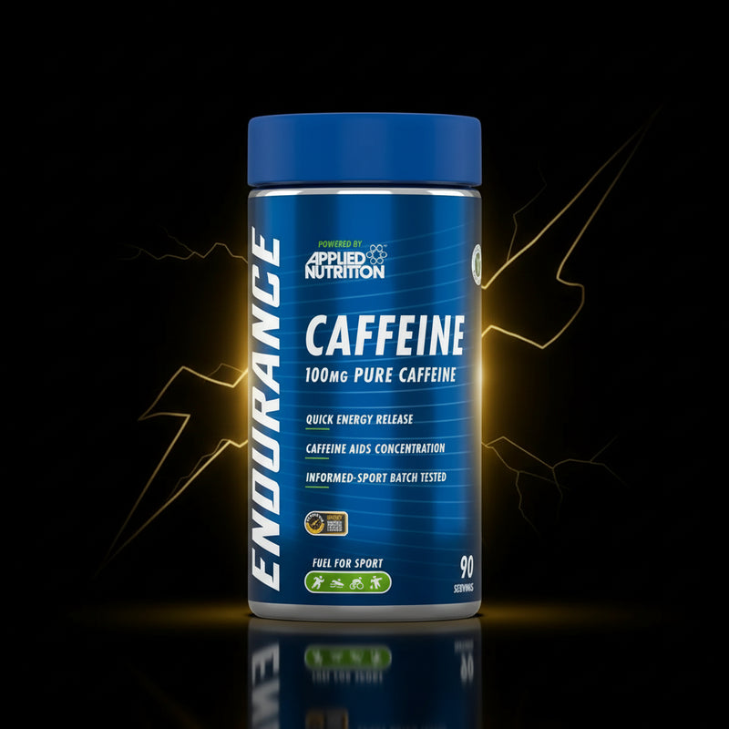Suplemento Applied Nutrition Caffeine 100 mg em cápsulas, indicado para aumentar energia e concentração.