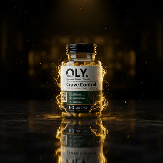 Cápsulas de Oly Crave Control 1205 mg da OLY Vitality Essentials, embalagem com 60 cápsulas, suplemento para controle de desejos.