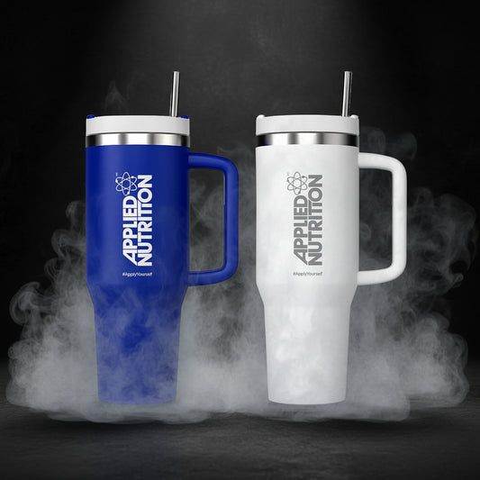 Copo térmico Cooler Tumbler de 1200ml da Applied Nutrition, com acabamento em aço inox e tampa de vedação.