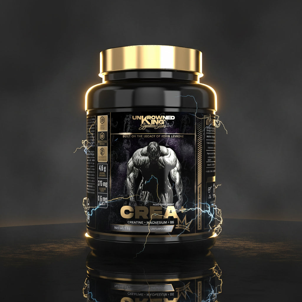 Pote de 1 kg de Uncrowned King CREA+ da Kevin Levrone, suplemento de creatina monohidratada para ganho de força e energia.