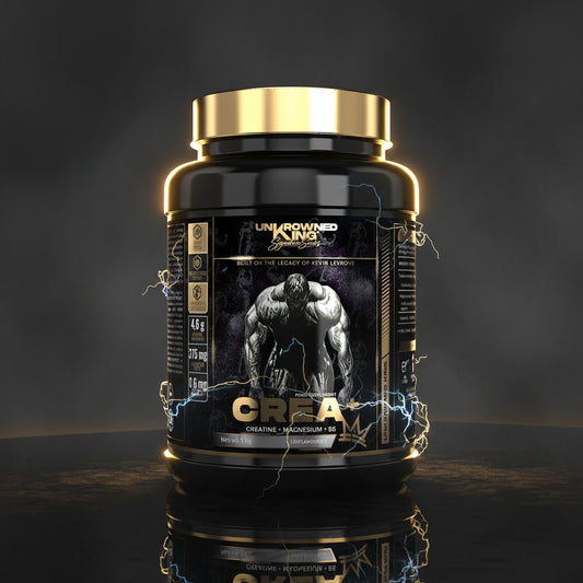 Pote de 1 kg de Uncrowned King CREA+ da Kevin Levrone, suplemento de creatina em pó para performance esportiva