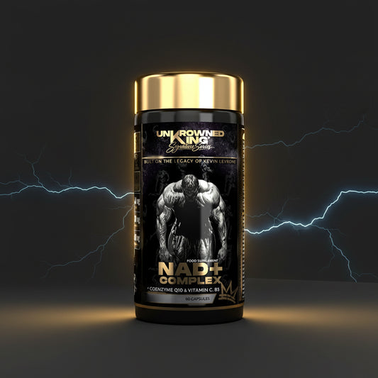 Capsulas de NAD+ Complex da Kevin Levrone, suplemento antioxidante em frasco com 60 cápsulas.