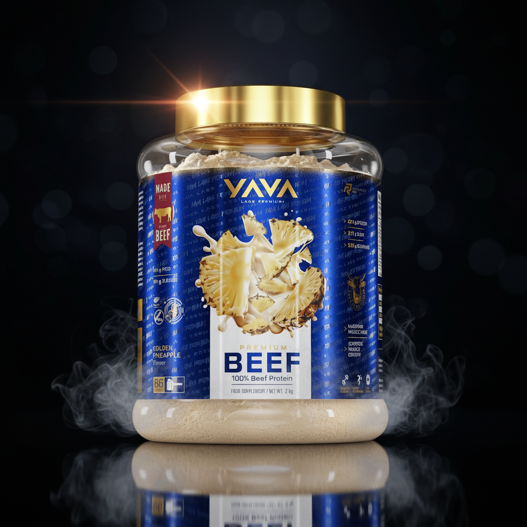 Proteína de carne bovina Premium YAVA Labs 2 kg em embalagem preta e vermelha