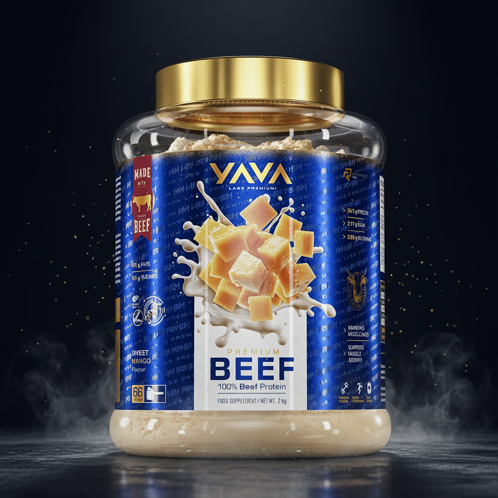 Proteína de carne bovina Premium YAVA Labs 2 kg em embalagem para suplementação alimentar