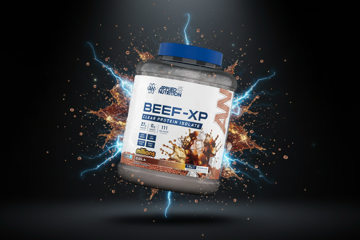 Pote de 1,8kg de Beef-XP da Applied Nutrition, suplemento de proteína de carne bovina, com rótulo visível na embalagem.