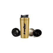 Coqueteleira de aço ShieldMixer IronFlex Steel Shaker de 750ml na cor dourada, com tampa e corpo de aço inox brilhante.