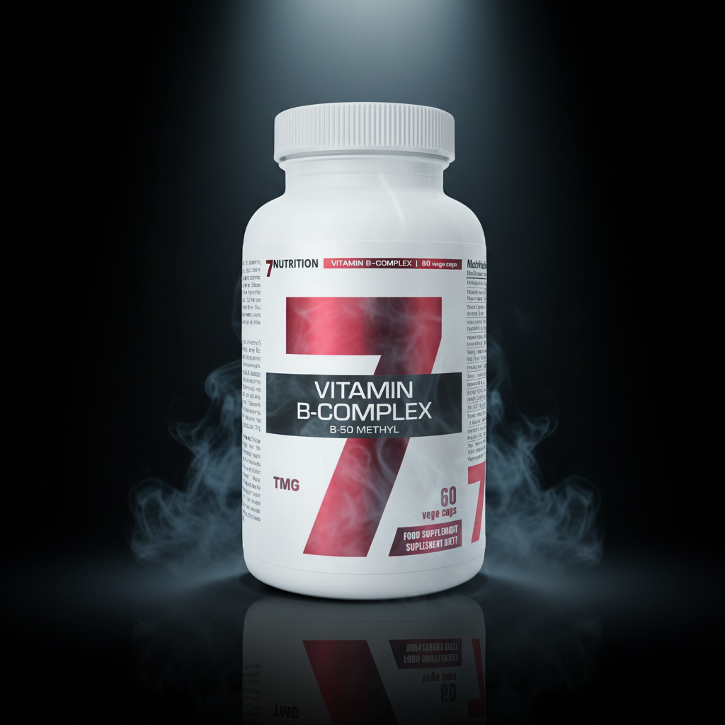 Cápsulas de vitamina B-Complex B-50 Methyl da 7 Nutrition, frasco com 60 cápsulas, vitaminas B para energia e saúde.