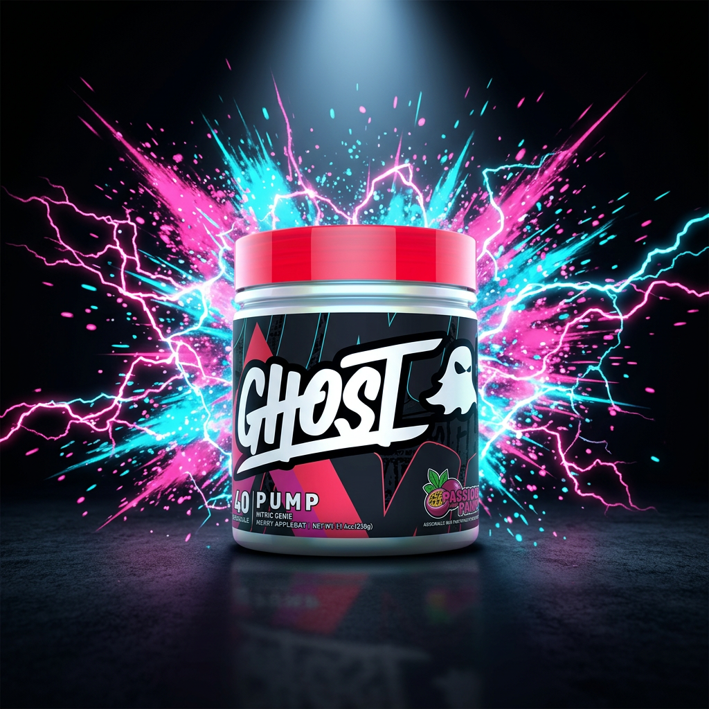 Ghost Pump GHOST, suplemento pré-treino em pó com 40 porções, embalagem preta e laranja
