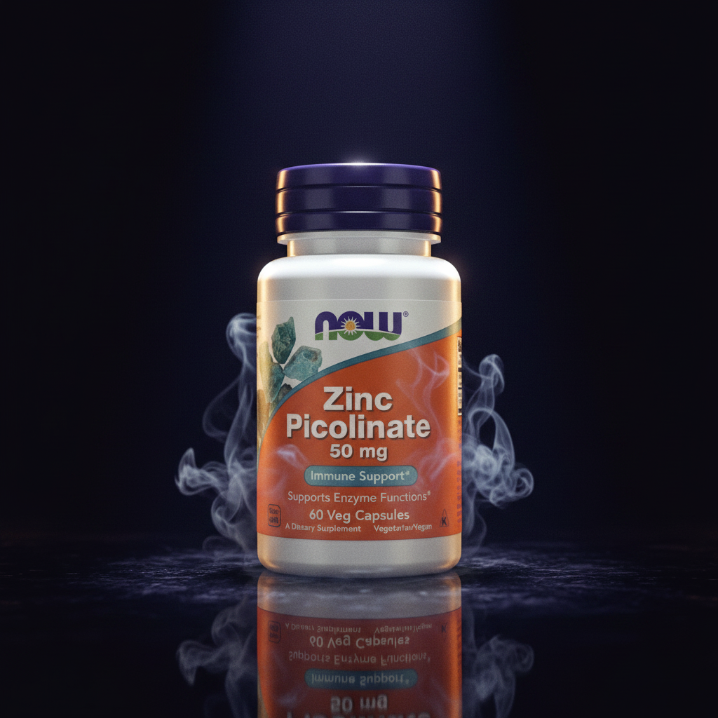 Cápsulas de Zinc Picolinate 50mg da NOW, embalagem com 60 unidades, suplemento de zinco de alta absorção.