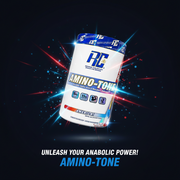 Aminoácido RCSS Amino-Tone da Ronnie Coleman, pote com 30 porções, mostrada em embalagem verde com rótulo detalhado.