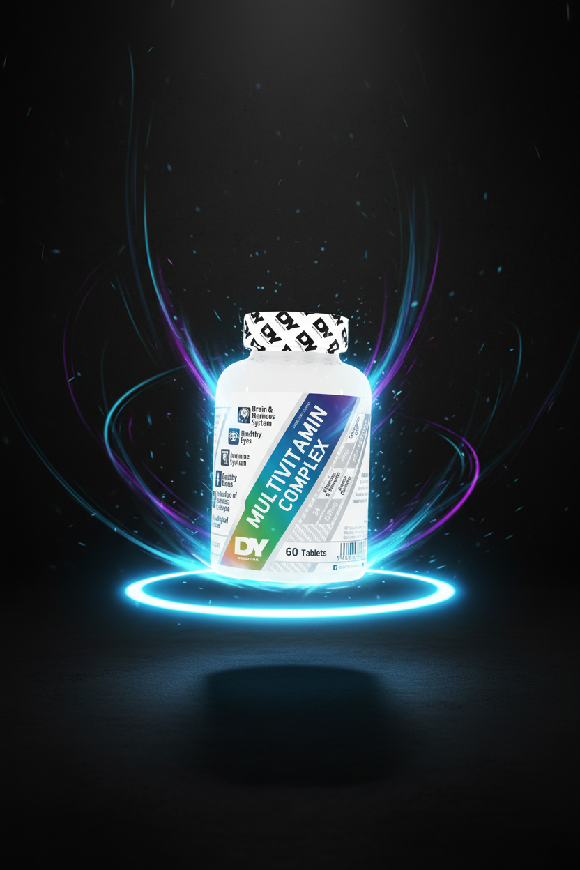 Complexo de multivitaminas DY Nutrition Dorian Yates com 60 comprimidos, vitaminas e minerais essenciais para a saúde.