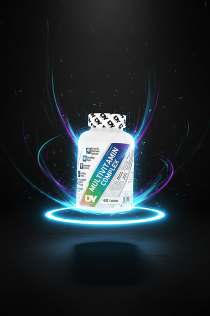 Complexo de multivitaminas DY Nutrition Dorian Yates com 60 comprimidos, vitaminas e minerais essenciais para a saúde.