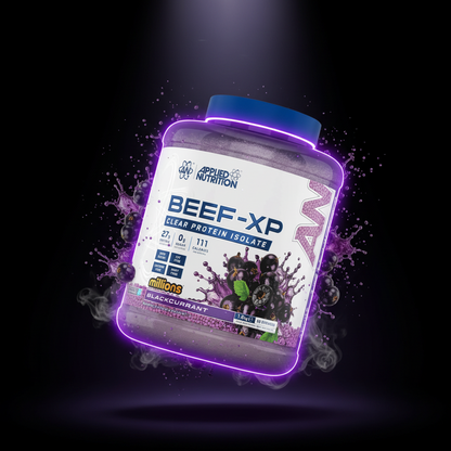 Imagem de embalagem de 1,8kg de Beef-XP da Applied Nutrition, suplemento de proteína bovina em pó, com rótulo detalhado.
