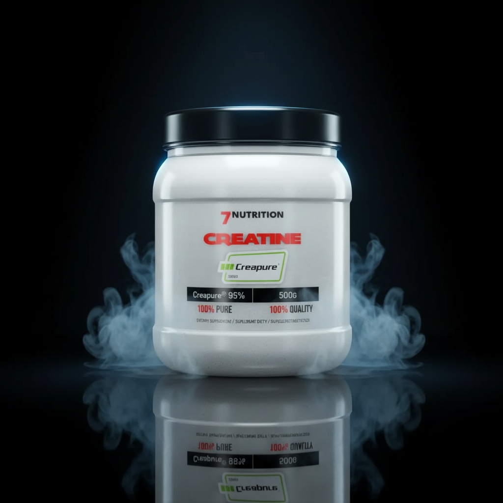 Pote de 500 g de Creatina Creapure® da 7Nutrition, suplemento de creatina de alta pureza para desempenho esportivo