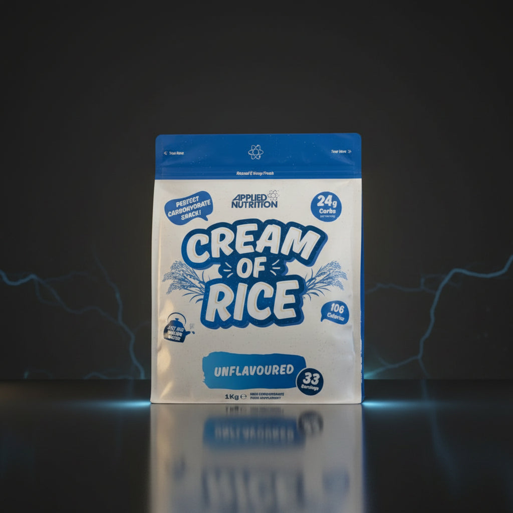 Creme de arroz da Applied Nutrition em embalagem de 1kg, textura cremosa e nutritiva para refeições saudáveis.