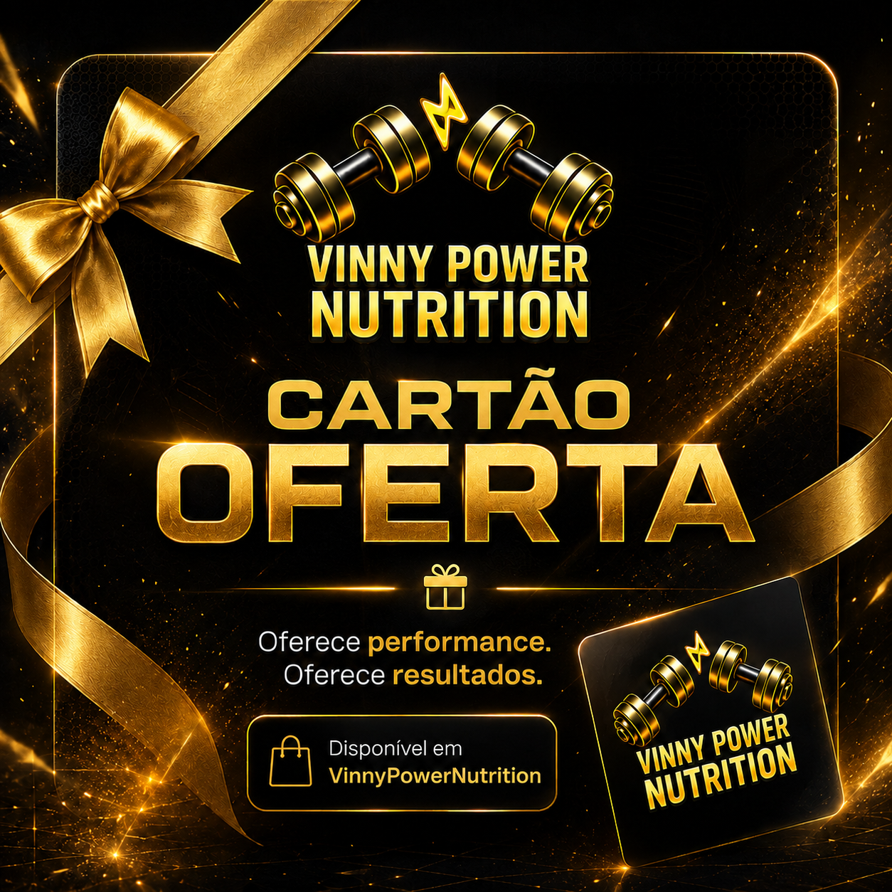 Cartão de oferta VPN VinnyPowerNutrition com detalhes visíveis, destacando o design e informações do produto.