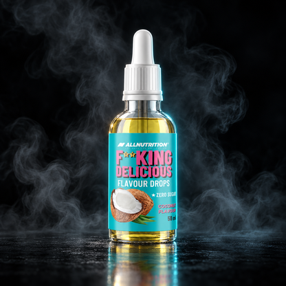 Gotas de sabor Fitking Delicious Flavour Drops de 50ml, embalagem com frascos de gotas saborizadas para alimentos e bebidas.