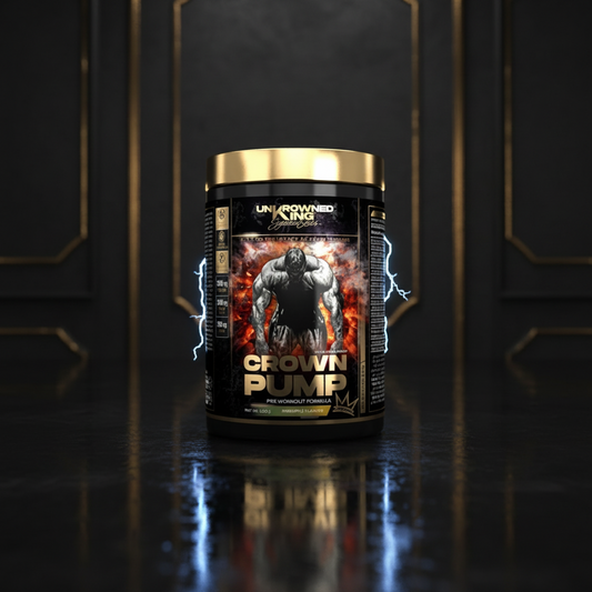 Tampão de cabeça Uncrowned King Crown Pump da Kevin Levrone, com design de cor dourada e detalhes em preto, peso de 420 g