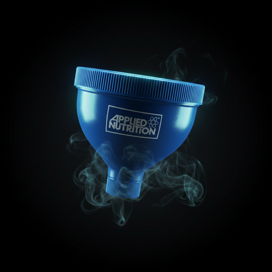 Funil Applied Nutrition para transporte e adição de suplementos em shaker, feito de plástico resistente.