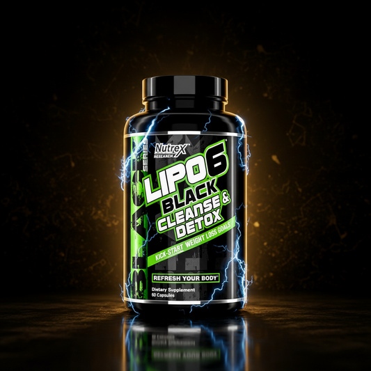 Nutrex LIPO 6 CLEANSE & DETOX 60 capsules bottle displaying the supplement container with label details.