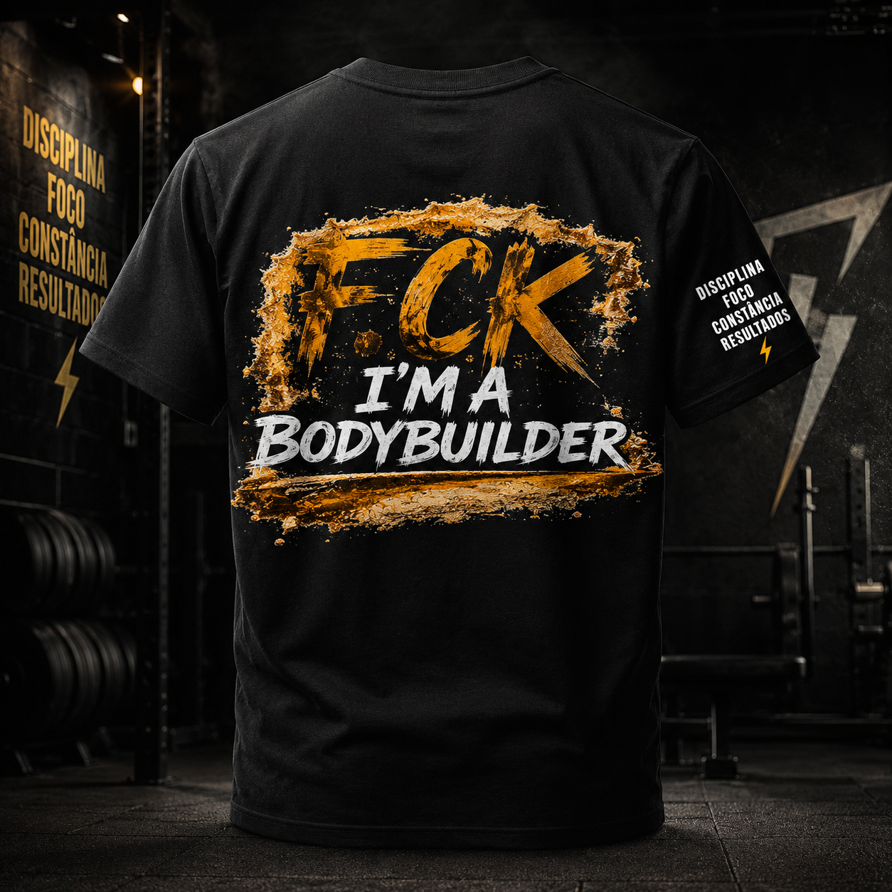 Camiseta oversized VinnyPowerNutrition "F.CK I'M A BODYBUILDER" com estampa na frente, estilo casual e confortável.