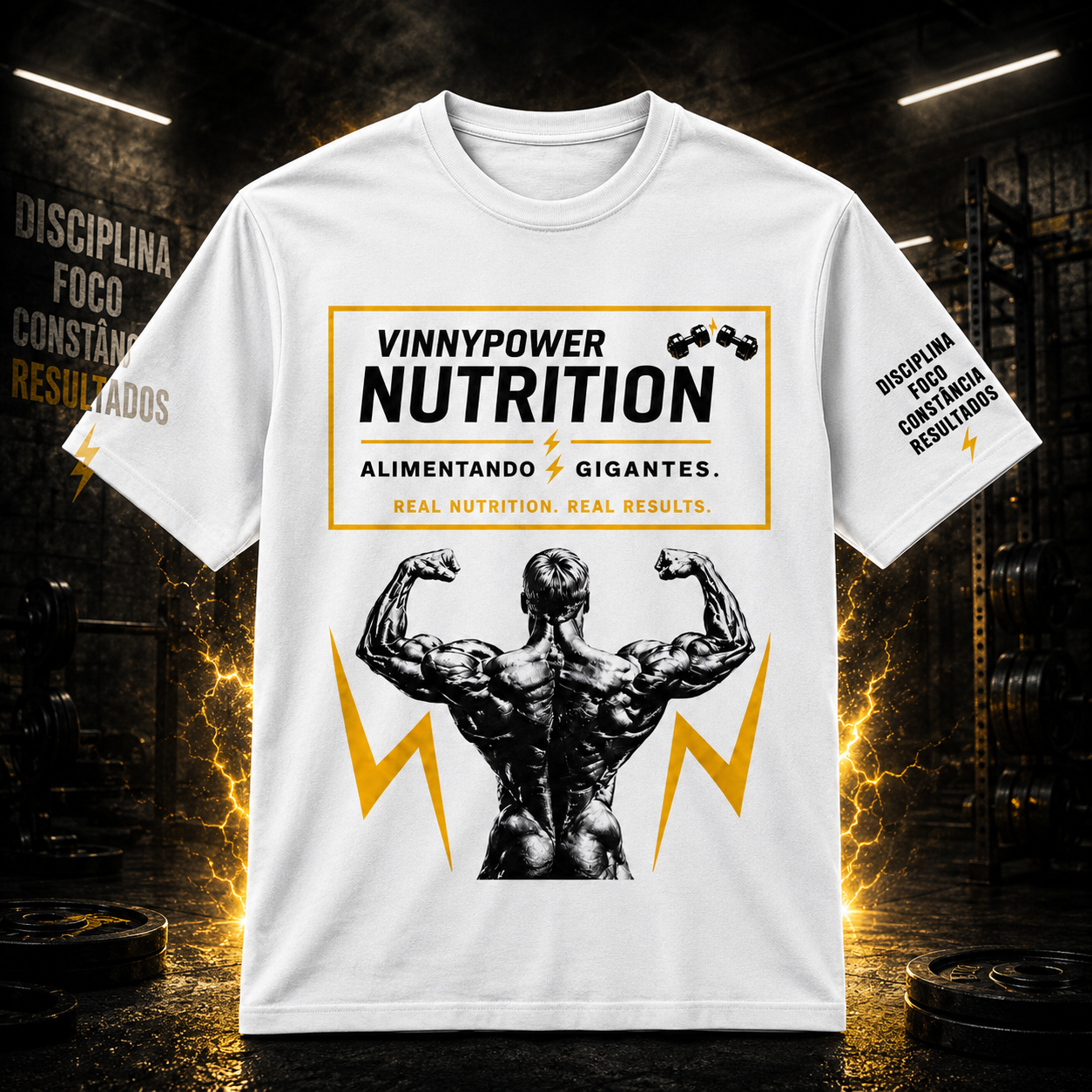 Camisa oversized VinnyPowerNutrition "I'm a Bodybuilder" com estampa, feita de algodão, em cores vibrantes.