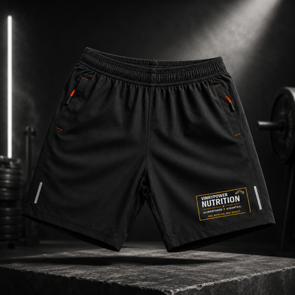 Calções desportivos VinnyPowerNutrition em tecido leve, com design confortável e ajuste ajustável para atividades físicas.