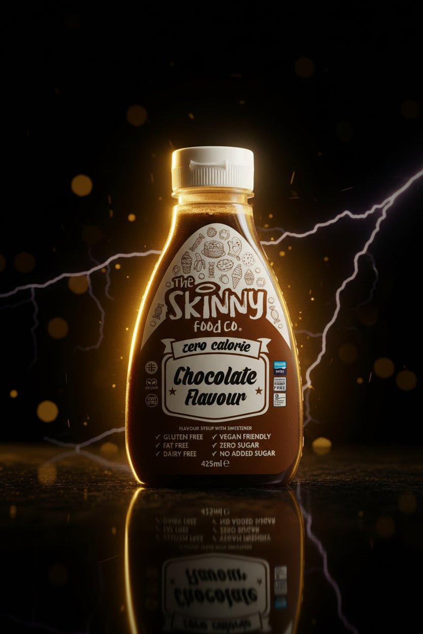 Molho Skinny Sauces de 425ml da The Skinny Food, embalagem com rótulo colorido e conteúdo de molho líquido.
