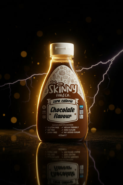 Molho Skinny Sauces de 425ml da The Skinny Food, embalagem com rótulo colorido e conteúdo de molho líquido.