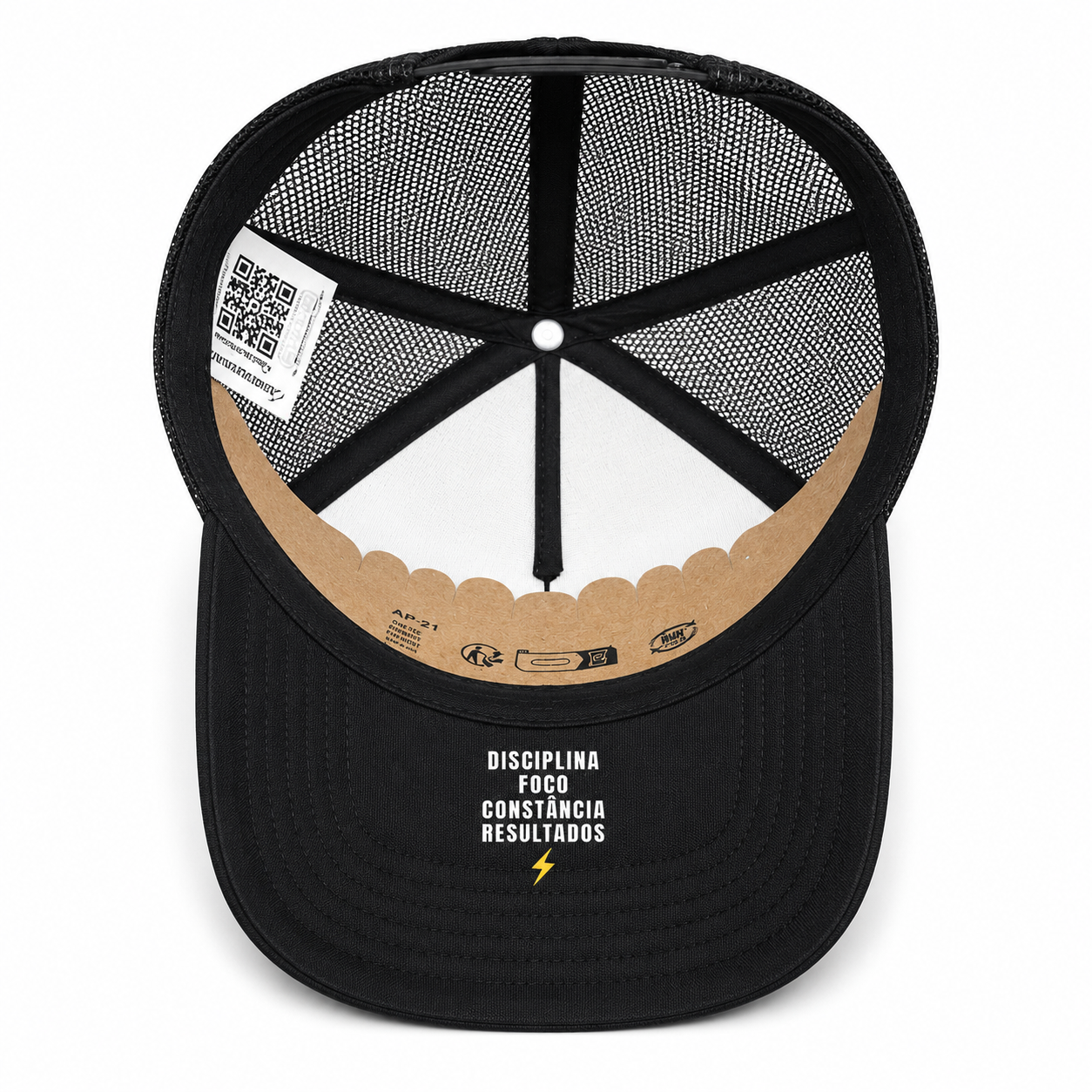 Chapéu Trucker VinnyPowerNutrition com aba curva e logo da marca, estilo casual e confortável para uso diário.