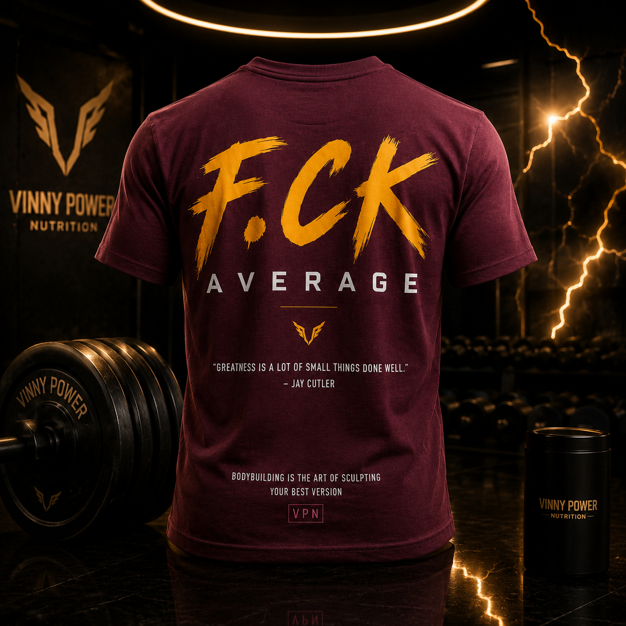 Camisa oversized VinnyPowerNutrition Edição Limitada, estilo casual com logo na frente, feita de algodão confortável, vista frontal.