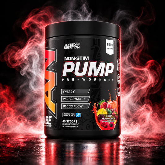 Pote de 500g de Applied Nutrition ABE Pump Stim-Free, suplemento de aminoácidos sem estimulantes, com embalagem visível.