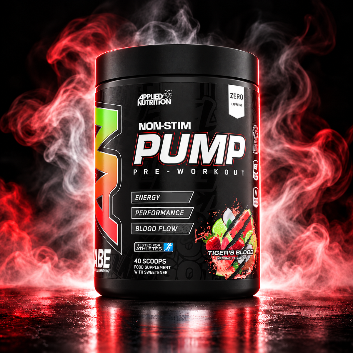 Pote de 500g de Applied Nutrition ABE Pump Stim-Free, suplemento de nitros oxido sem estimulantes, com embalagem branca e rótulo.