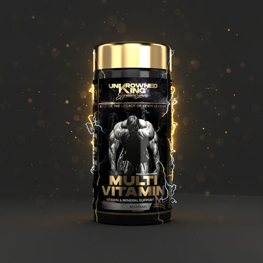 Multivitamínico Kevin Levrone em cápsulas, frasco com 60 unidades, contendo vitaminas essenciais para saúde e bem-estar.