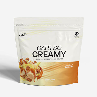 Aveia Oats So Creamy TBJP com sabor banana caramel, embalagem de 2kg, creme de aveia com textura cremosa e sabor doce.