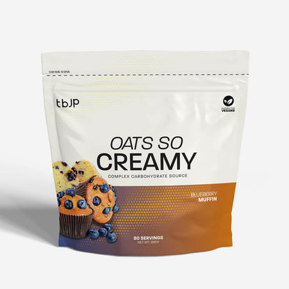 Aveia Oats So Creamy TBJP com mirtilo, embalagem de 2kg, mostrando uma tigela de aveia com blueberries frescos.