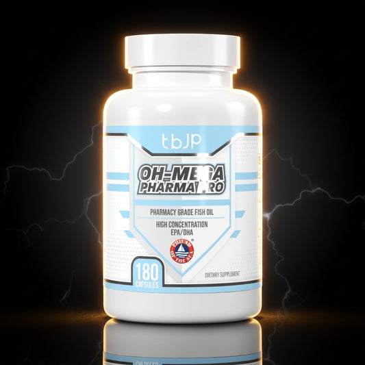 Cápsulas de ômega da TBJP Oh-Mega Pharma Pro, suplemento de óleo de peixe para saúde cardiovascular e bem-estar.