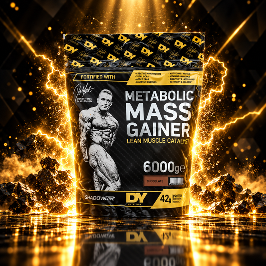 Saco de DY Nutrition Metabolic Mass Gainer VinnyPowerNutrition em embalagem dourada de 6 kg.