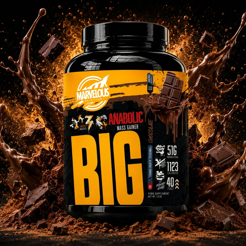 Imagem de um grande bolo de chocolate da marca Marvellous, com cobertura cremosa e pedaços de chocolate visíveis.