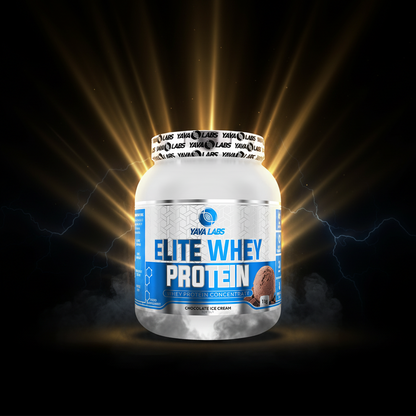 Pote de 1kg de proteína Elite Whey da YAVA Labs, com pó de proteína de soro de leite para suplementação esportiva.