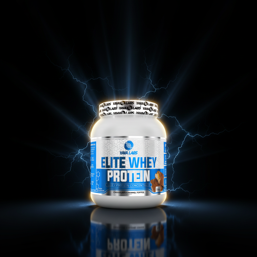 Imagem de embalagem de 1kg de Elite Whey Protein da YAVA Labs, pó de proteína de alta qualidade para suplementação esportiva.