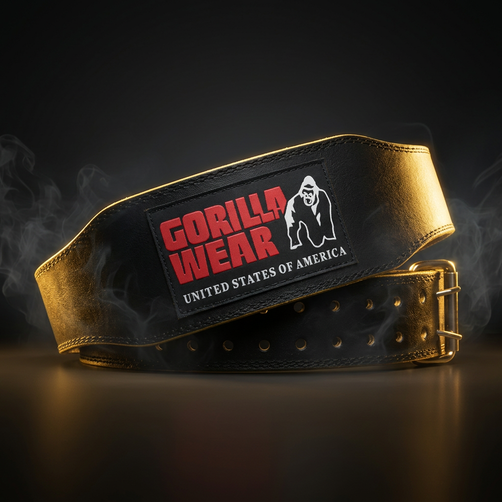 Cinto de levantamento acolchoado Gorilla Wear em couro preto e vermelho, 10cm de largura, para suporte durante treinos de força