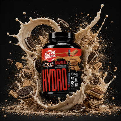 Imagem de biscoito de proteína de soro hidrolisado Hydrolyzed Whey Protein 1,8kg da marca Marvellous, com embalagem e biscoitos ao fundo.