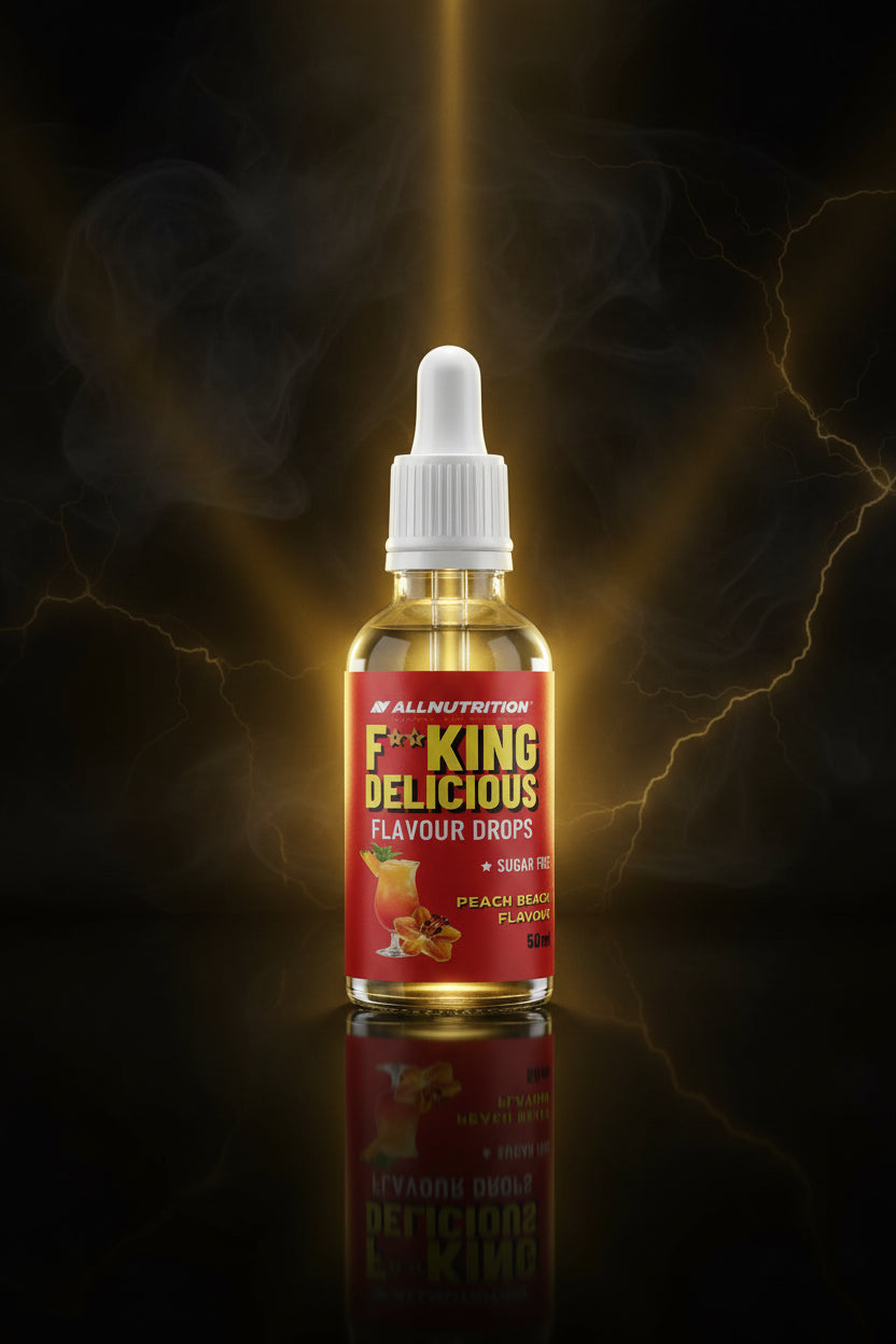 Gotas de sabor Fitking Delicious Flavour Drops de 50ml, embalagem com gotas aromatizantes para bebidas e alimentos.