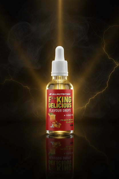 Gotas de sabor Fitking Delicious Flavour Drops de 50ml, embalagem com gotas aromatizantes para bebidas e alimentos.
