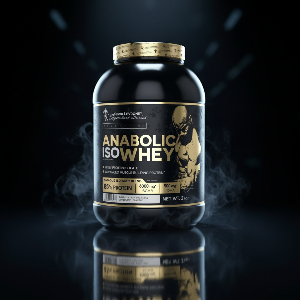 Pote de 2kg de Levro Anabolic ISO Whey com sabor cookies and cream da marca Kevin Levrone, suplemento proteico em pó.