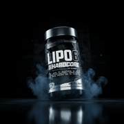Suplemento LIPO-6 HARDCORE da Nutrex, embalagem com frasco e rótulo, para queima de gordura e aumento de energia.