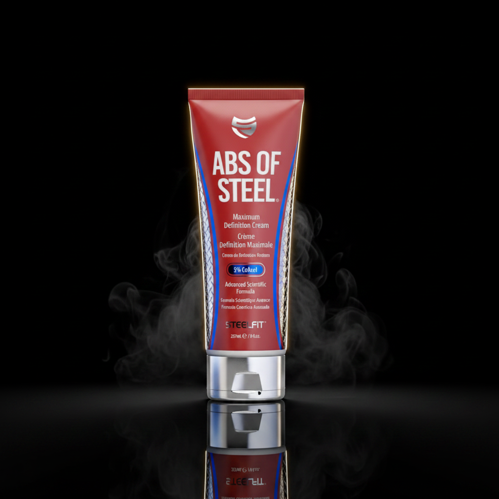 Steel Fit ABS of Steel 237ml supplement bottle with sleek label and pump dispenser, designed for muscle recovery and strength.