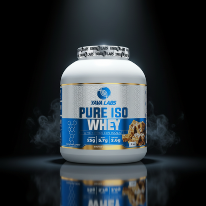 Suplemento de proteína Pure Iso Whey YAVA Labs em embalagem de 2kg, destacando a qualidade do whey isolado para musculação