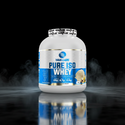 Pote de 2kg de Pure Iso Whey da YAVA Labs, suplemento de proteína isolada de alta qualidade para musculação.
